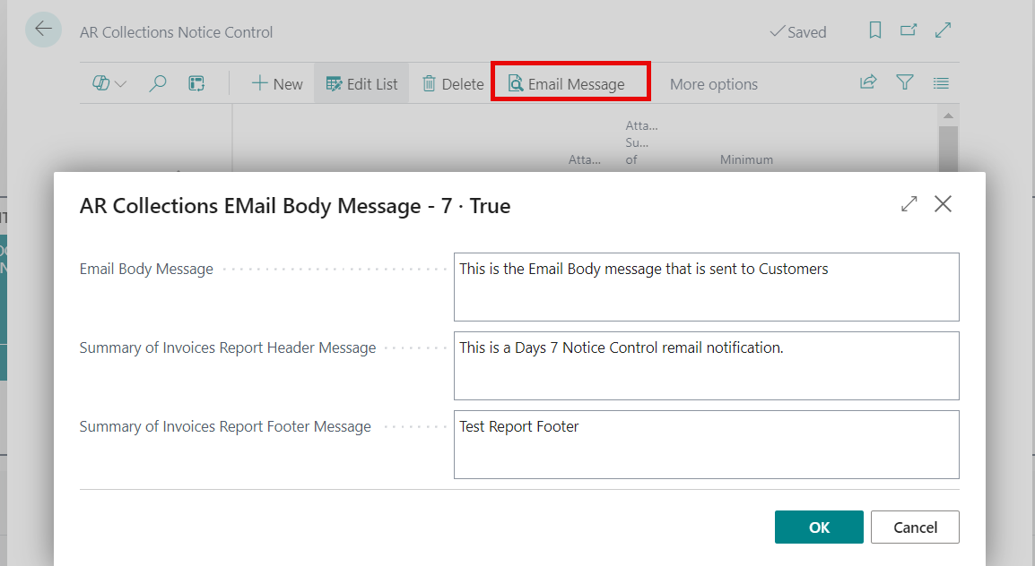 AR Collections Email Body Message